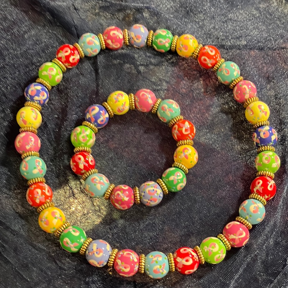 Hand painted Stretch Cancer Cures Necklace & Bracelet